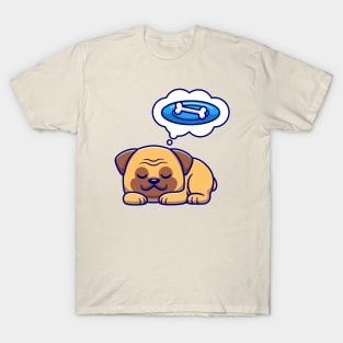 Cute Pug Dog Dream Bone Cartoon T-Shirt